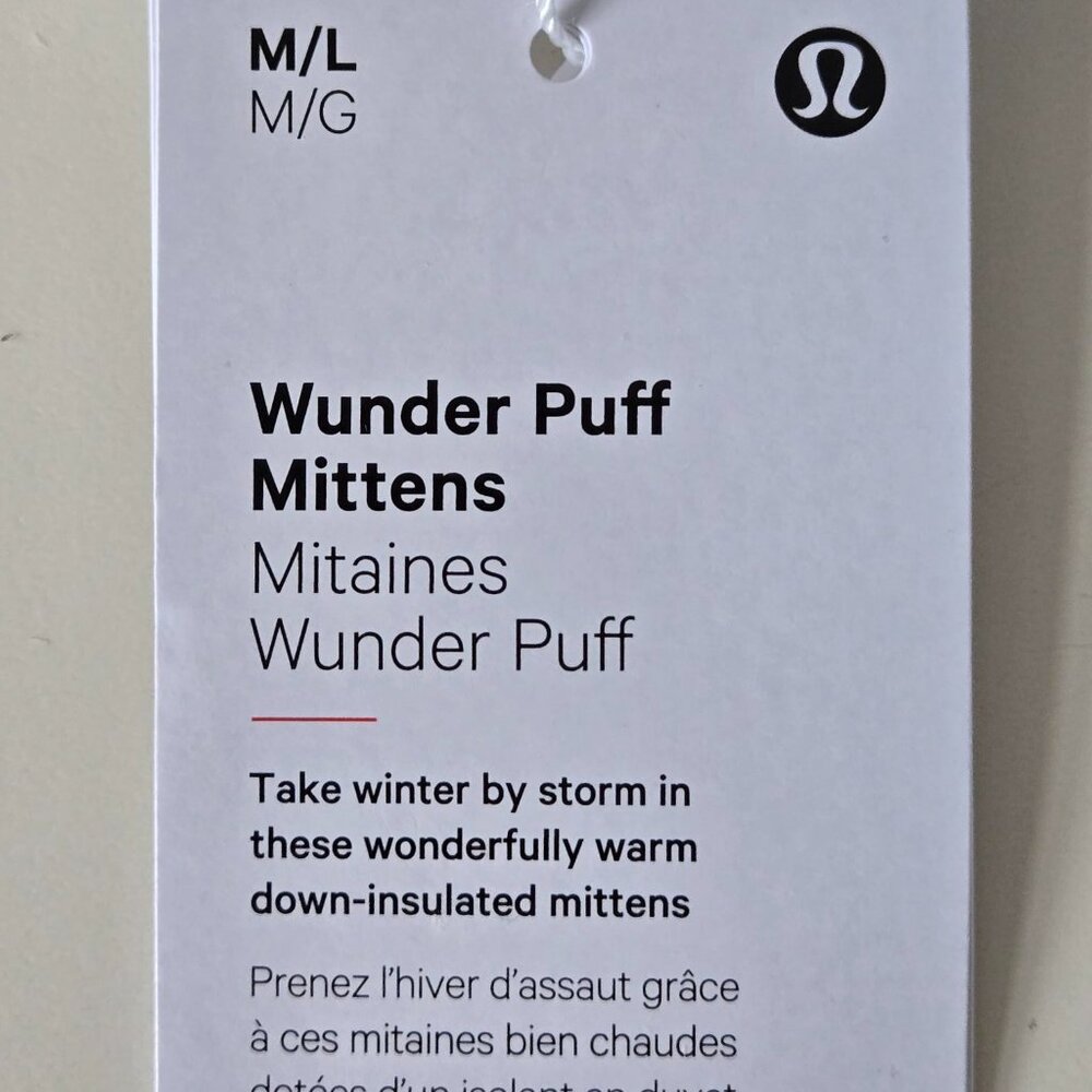 NWT LULULEMON White 600 Fill Goose Down Wunder Puff Gloves Women M/L - Picture 11 of 12